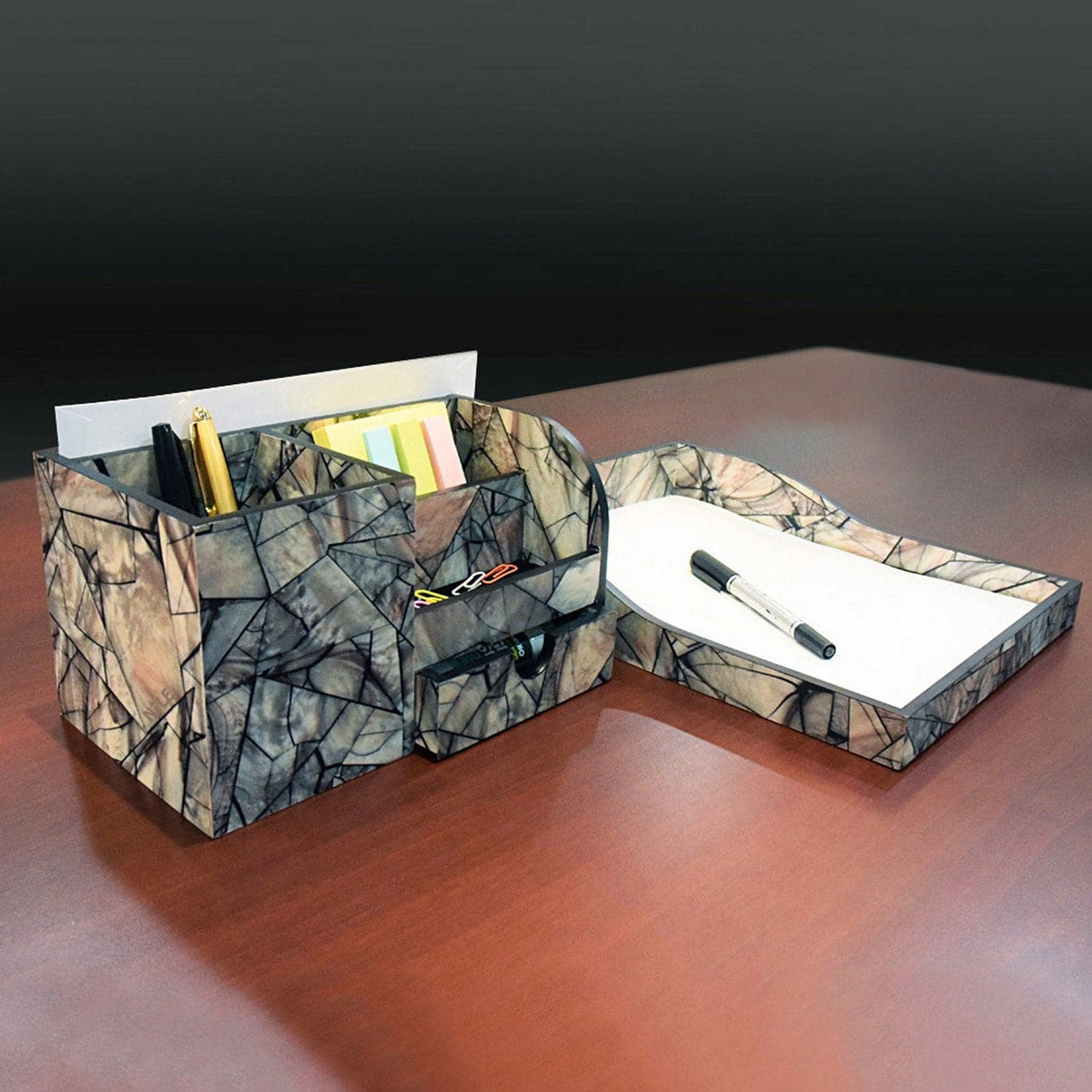 Wooden Marble Pattern Office Supplies Storage Desk Organizer-Nile Corp