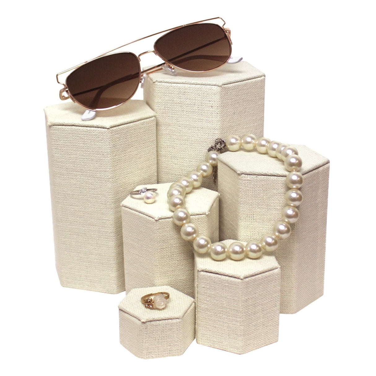 #ST-3138N-LE Burlap Linen Riser Display Set, 6 pcs