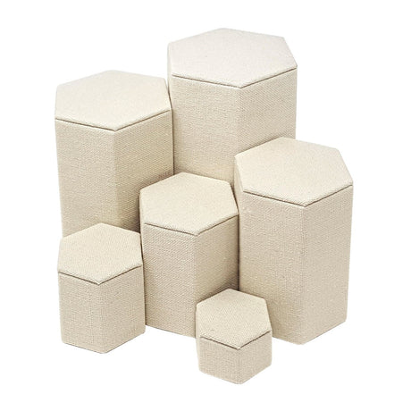 #ST-3138N-LE Burlap Linen Riser Display Set, 6 pcs