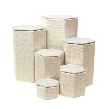 #ST-3138N-LE Burlap Linen Riser Display Set, 6 pcs