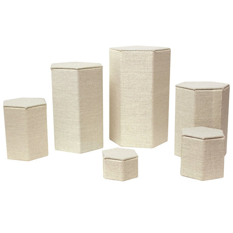 #ST-3138N-LE Burlap Linen Riser Display Set, 6 pcs