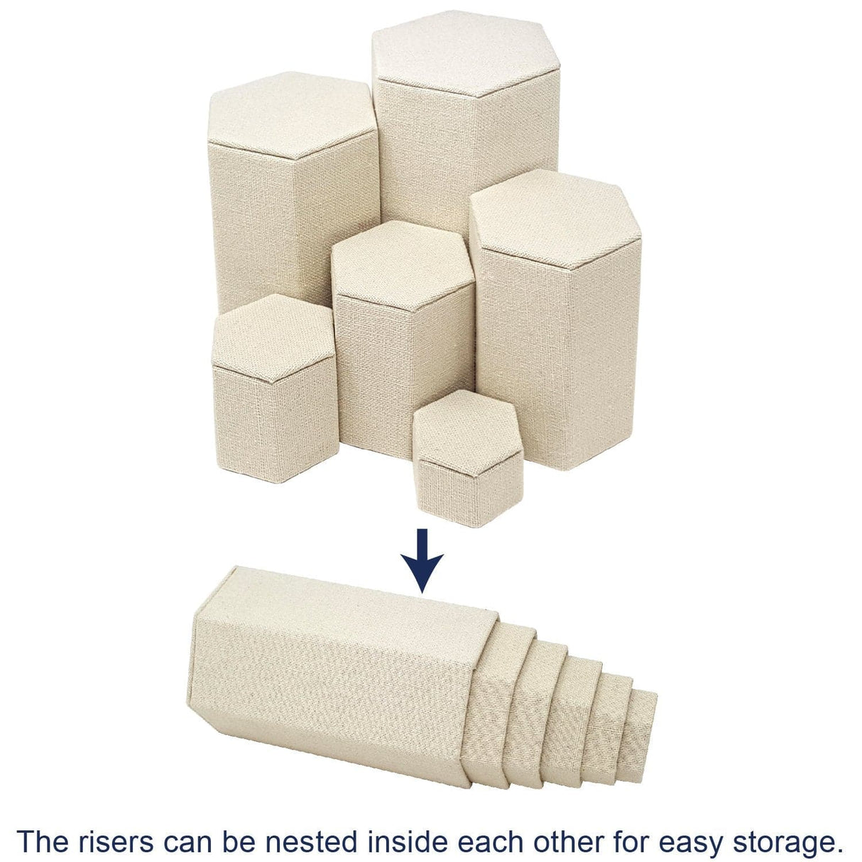 #ST-3138N-LE Burlap Linen Riser Display Set, 6 pcs