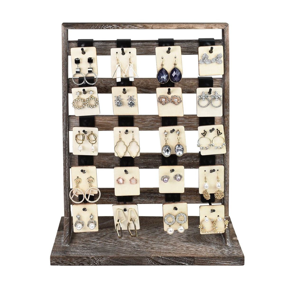 #WD2005 Wooden Jewelry earring rack display with 20 black hooks