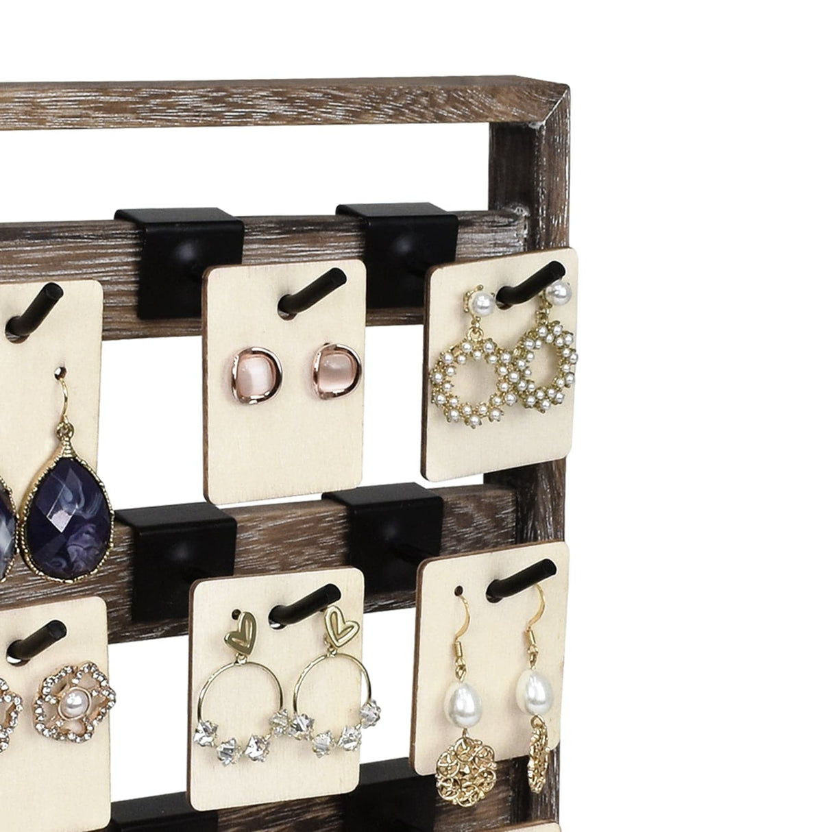 #WD2005 Wooden Jewelry earring rack display with 20 black hooks