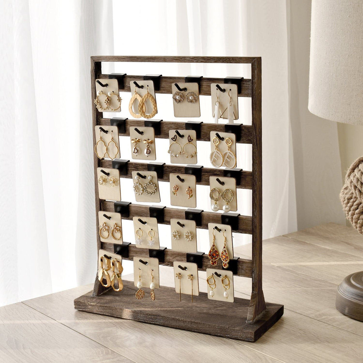 #WD2005 Wooden Jewelry earring rack display with 20 black hooks