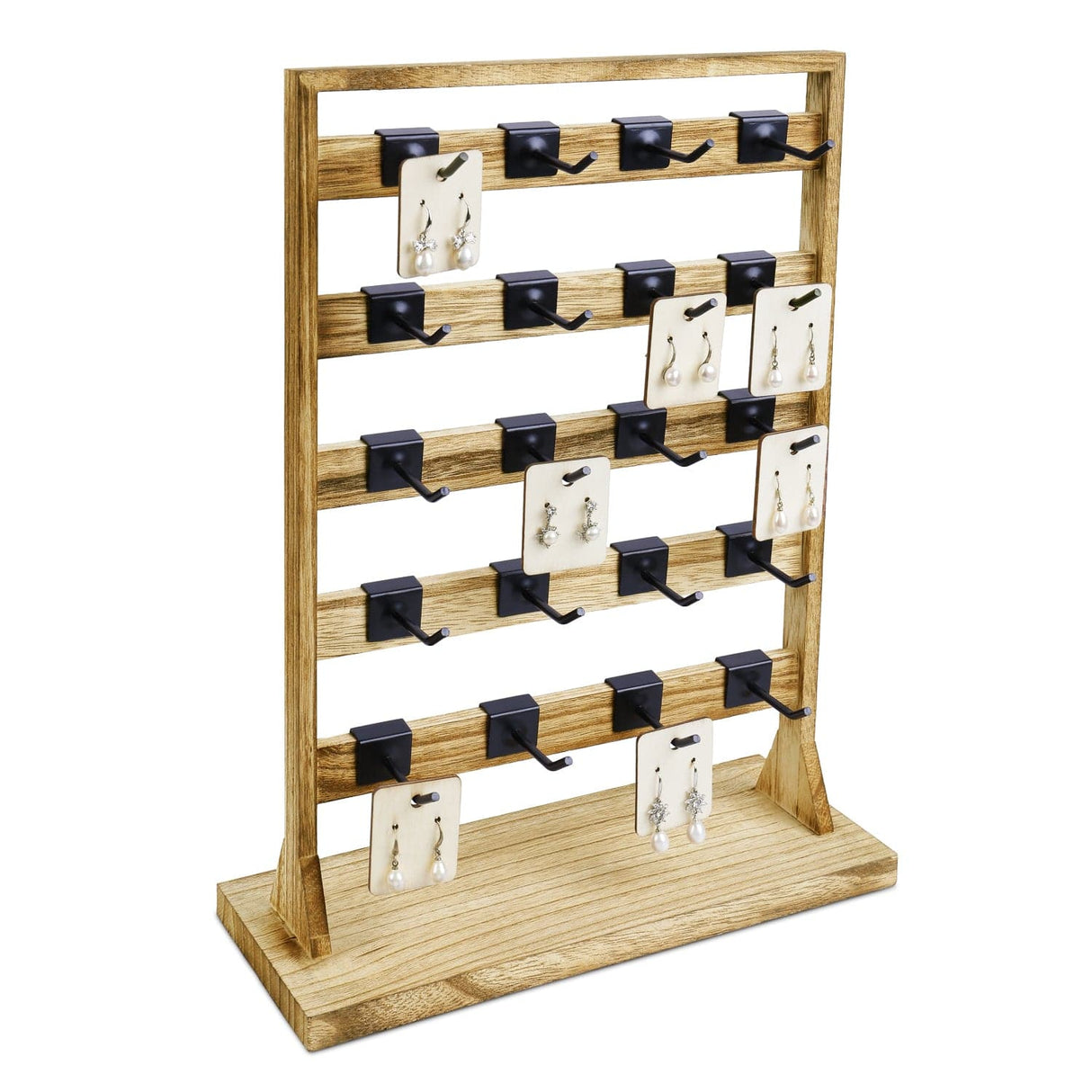 #WD2005 Wooden Jewelry earring rack display with 20 black hooks