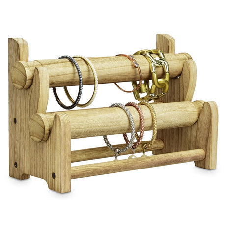 #WD3802 Wooden 2 Tier Bar Jewelry Bracelet Bangle Holder