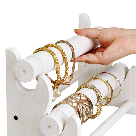#WD3802 Wooden 2 Tier Bar Jewelry Bracelet Bangle Holder