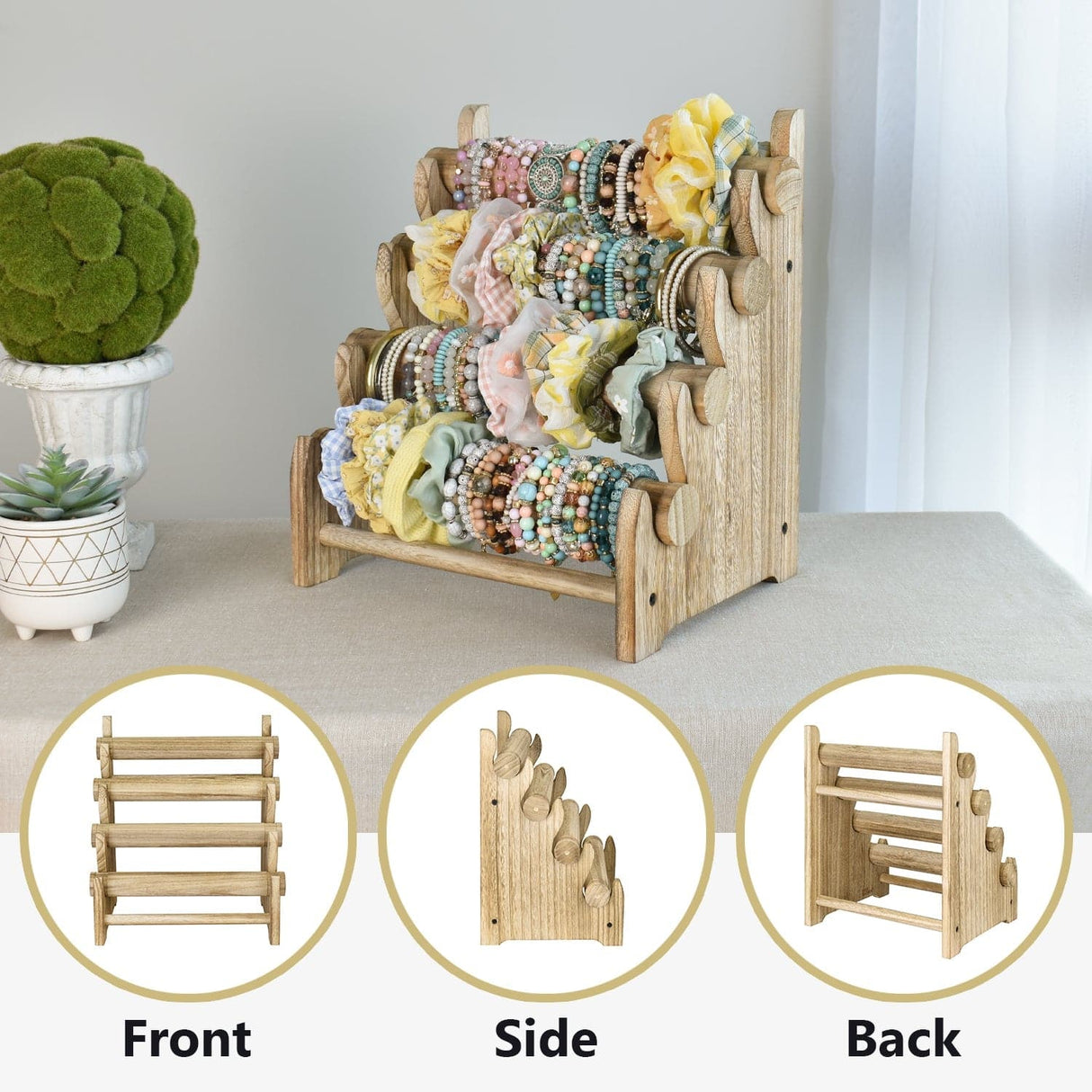 Wood 4 Bar Bracelet Display Stand -Nile Corp