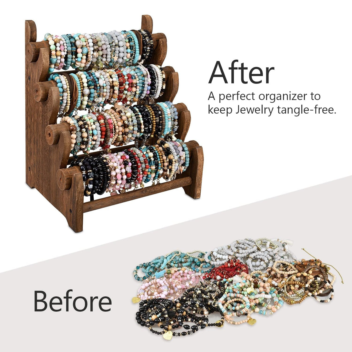 Wood 4 Bar Bracelet Display Stand -Nile Corp