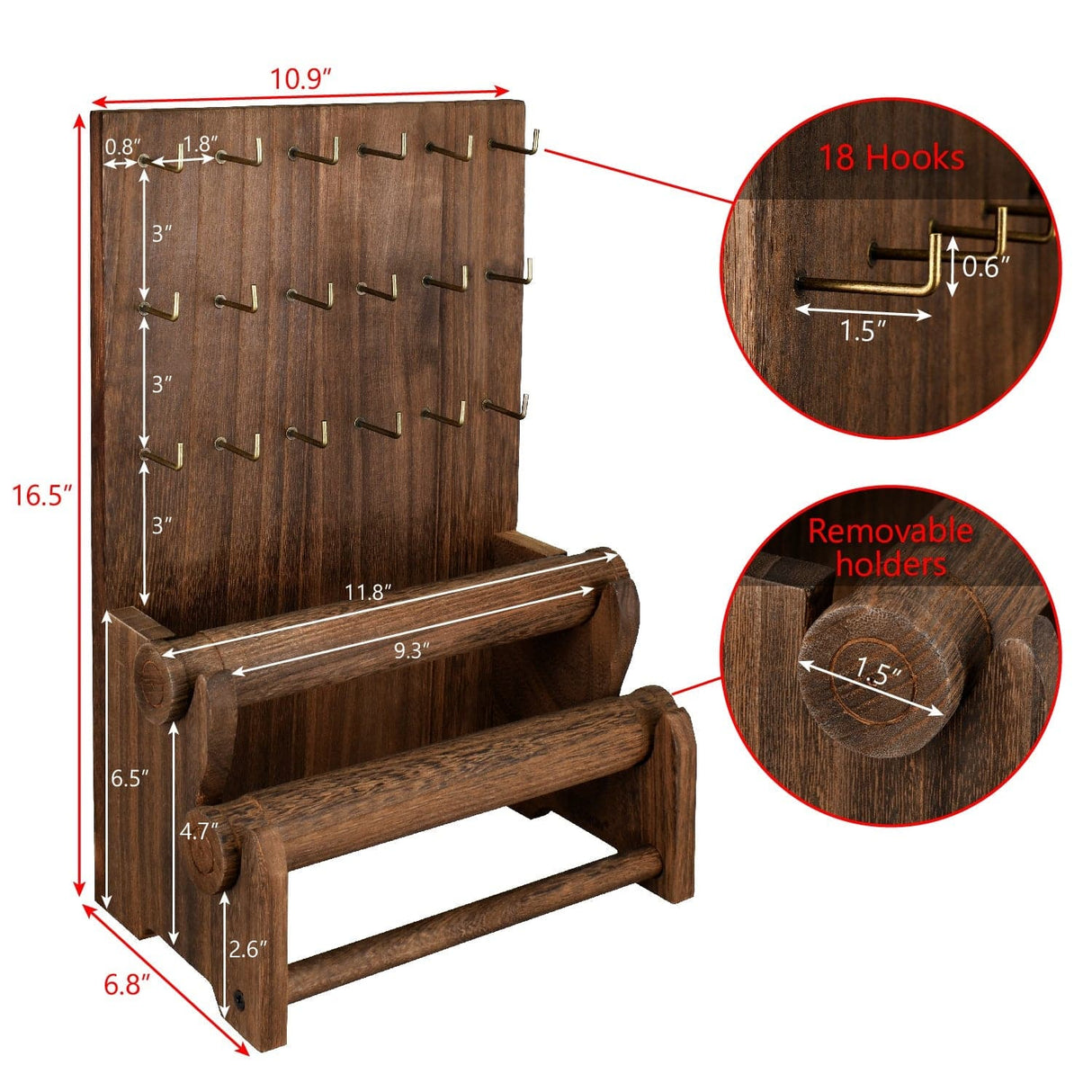 #WD4802 18 Hooks Wood Jewelry Display Stand
