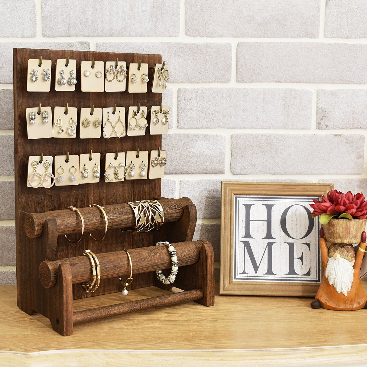 #WD4802 18 Hooks Wood Jewelry Display Stand