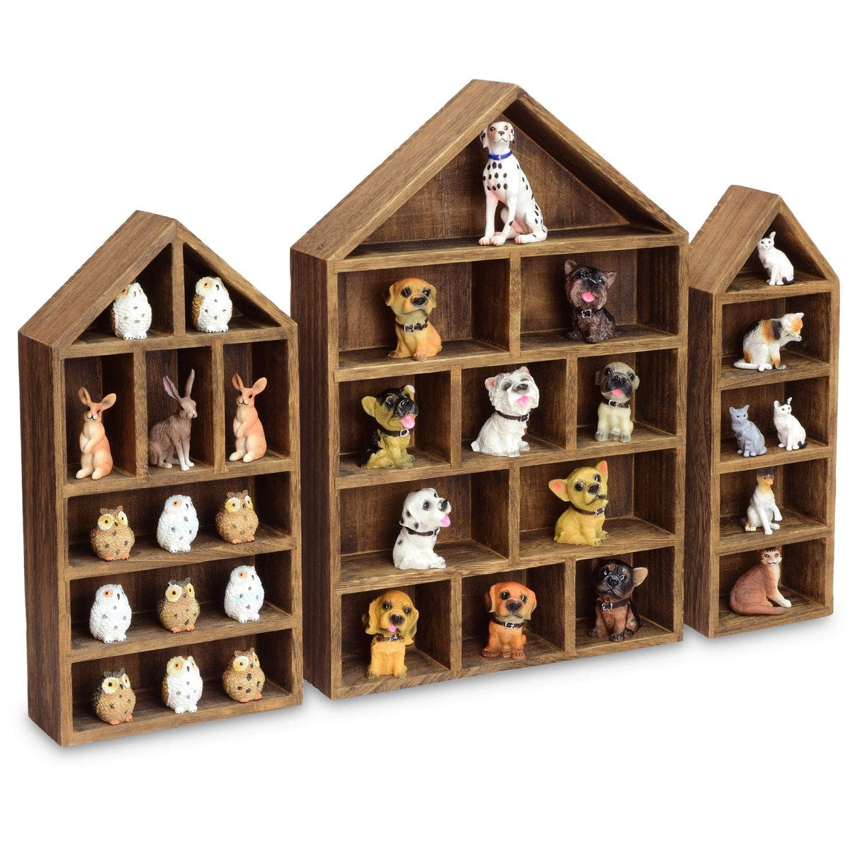 #WD5703 House-Shaped Wooden Shadow Display Shelf, Set of 3