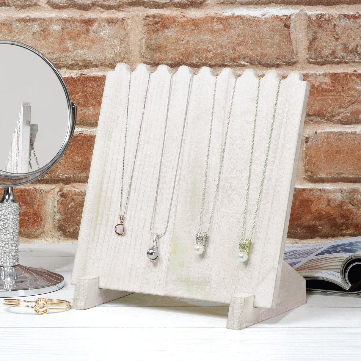#WD609-WH Wooden Plank Necklace Jewelry Display Stand for 8 Necklaces