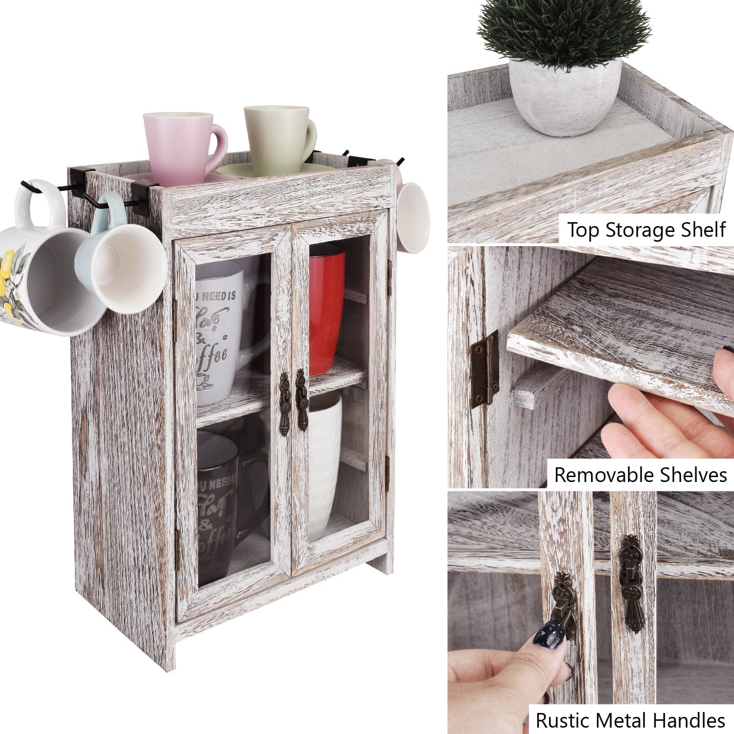 #WD7640 Wooden Countertop Multipurpose Storage Cabinet  4 hooks