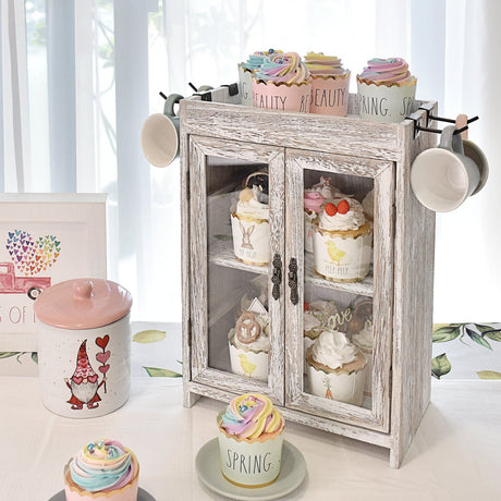 #WD7640 Wooden Countertop Multipurpose Storage Cabinet  4 hooks