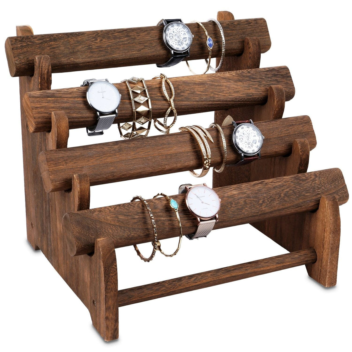 #WD7804BR Oval Shape Wooden 4 Tiered Bracelet Display