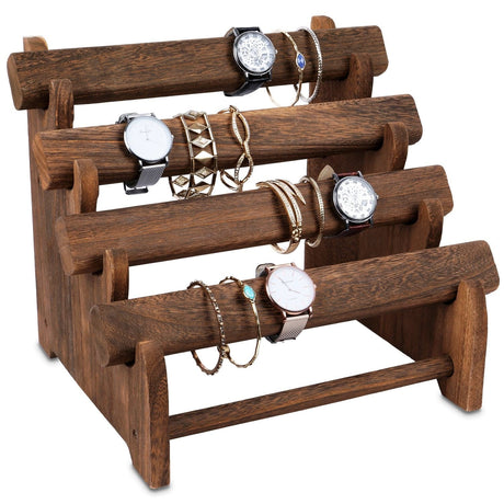 #WD7804BR Oval Shape Wooden 4 Tiered  Bracelet Display