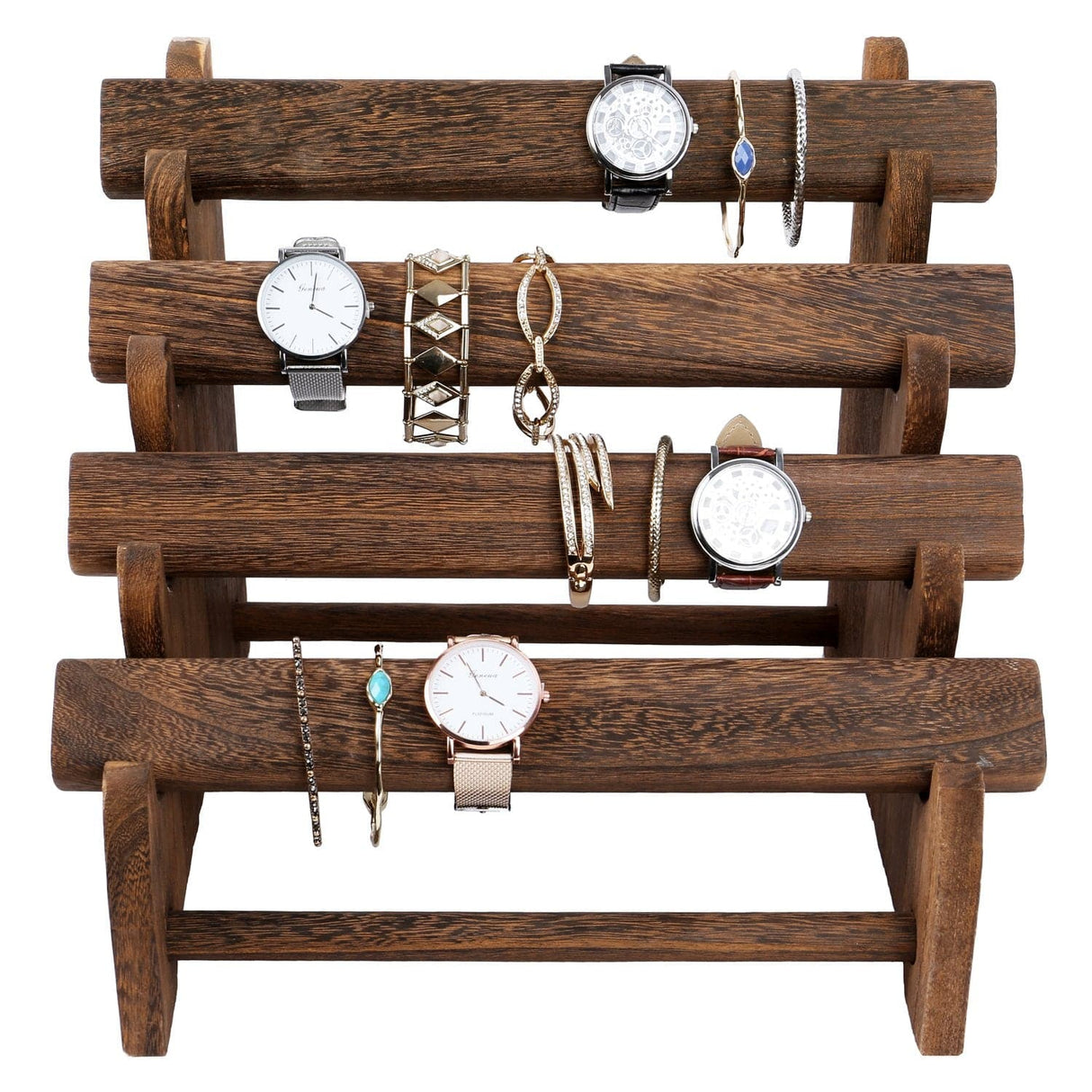 #WD7804BR Oval Shape Wooden 4 Tiered Bracelet Display