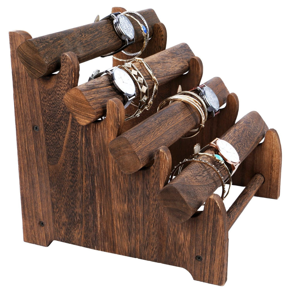 #WD7804BR Oval Shape Wooden 4 Tiered Bracelet Display