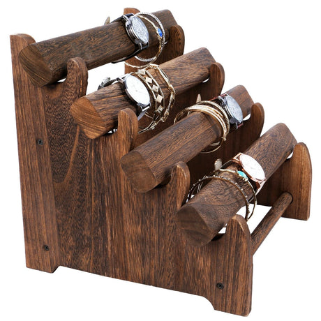 #WD7804BR Oval Shape Wooden 4 Tiered  Bracelet Display
