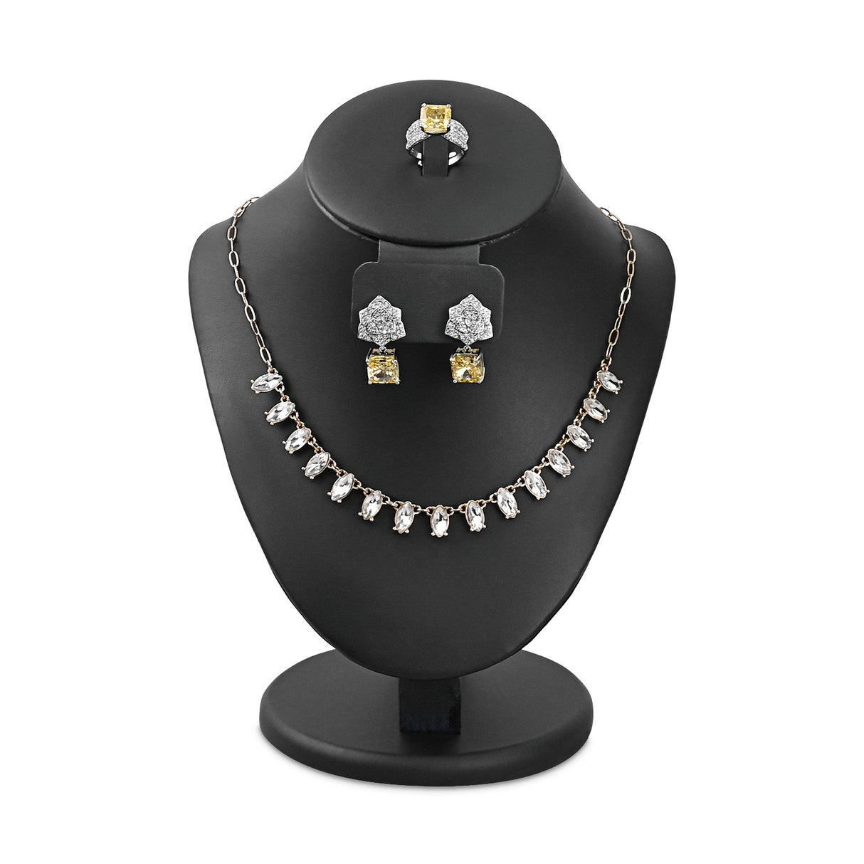 #185-1L-BK Deluxe jewelry Combination bust display with PU leather and designed to showcase earrings, rings, and necklaces