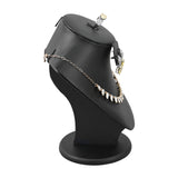 #185-1L-BK Deluxe jewelry bust display is crafted with PU leather and designed to showcase earrings, rings, and necklaces in one elegant jewelry display stand