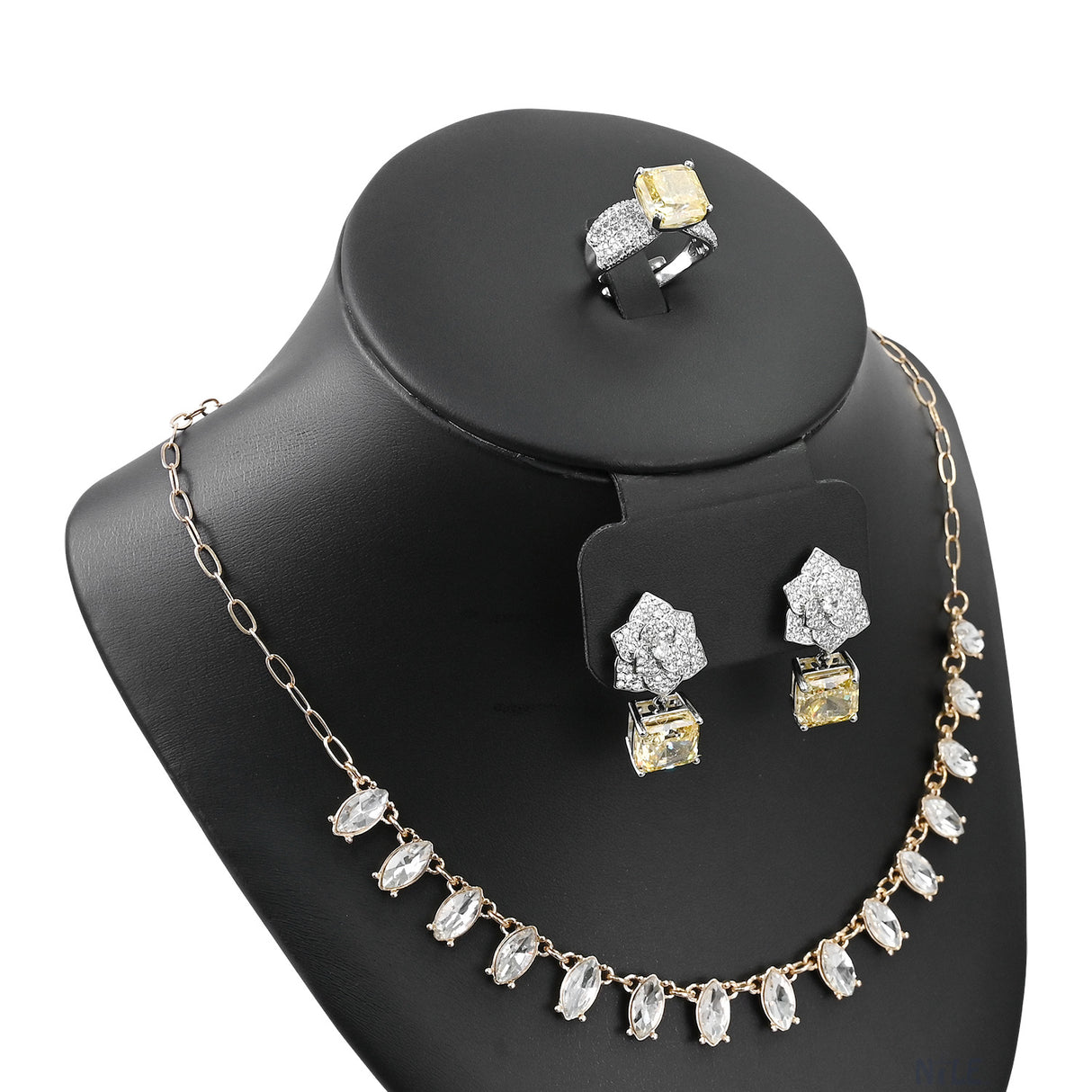 #185-1L-BK Deluxe jewelry Combination bust display with PU leather and designed to showcase earrings, rings, and necklaces