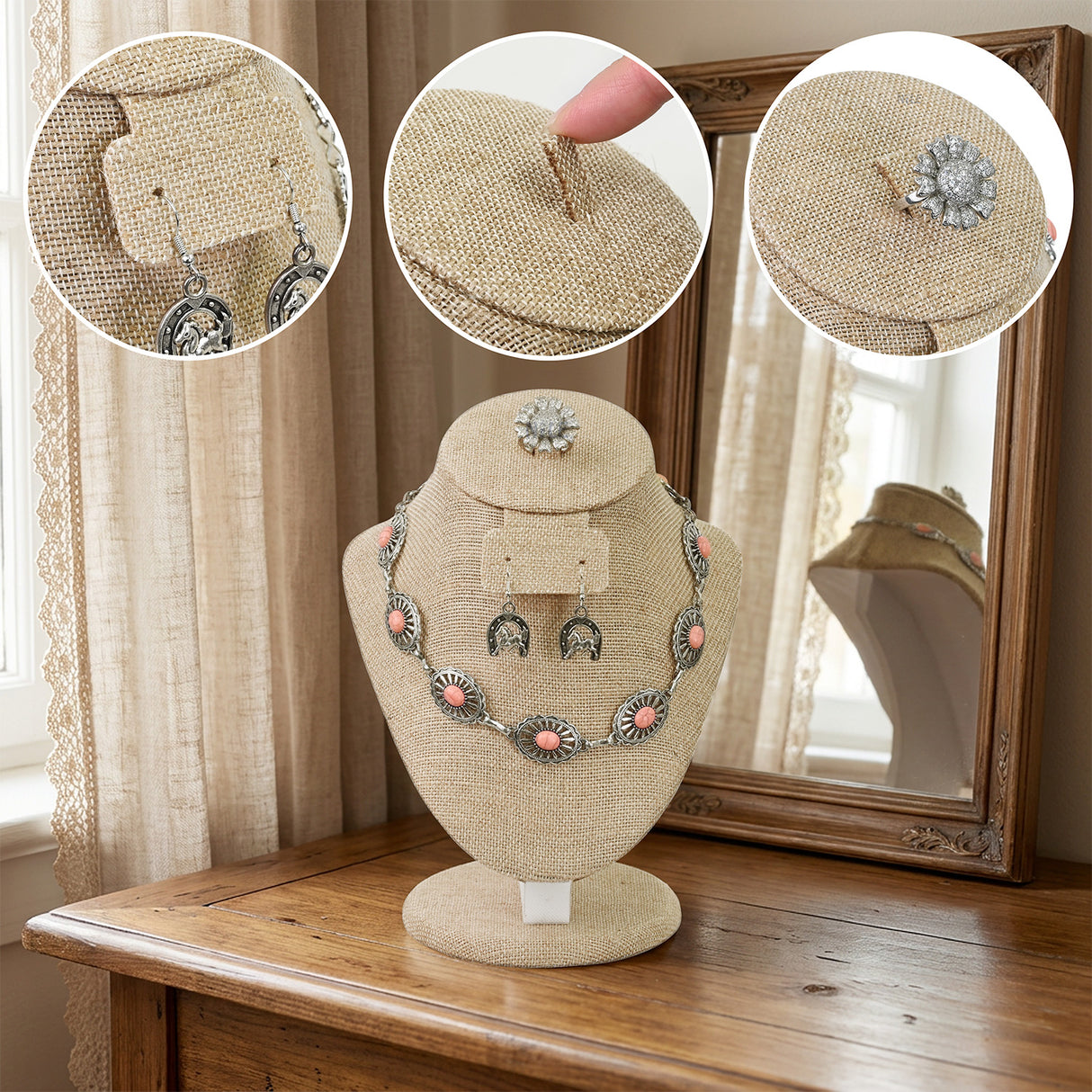 #185-1(LN) Combination Jewelry Display Bust for Necklace, Ring, and Earring