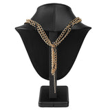 #189-2L-BK Deluxe Faux Leather Jewelry Necklace Display Holder, 11”H, Black Faux Leather