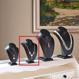 #189-3L-BK Deluxe Faux Leather Small Jewelry Necklace Display Holder,7”H, Black Faux Leather