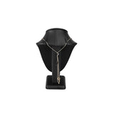 #189-6L-BK Deluxe Faux Leather Small Jewelry Necklace Display Holder,7”H, Black Faux Leather