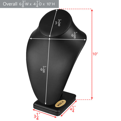 #189-7L-BK Deluxe Faux Leather Medium Necklace Display Chain Jewelry Display Holder, Jewelry Stand, Black Faux Leather
