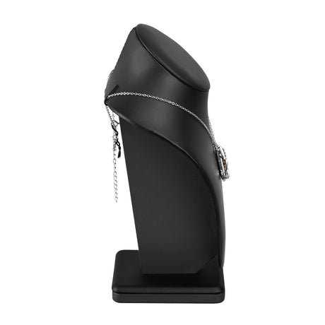 #189-7L-BK Deluxe Faux Leather Medium Necklace Display Chain Jewelry Display Holder, Jewelry Stand, Black Faux Leather