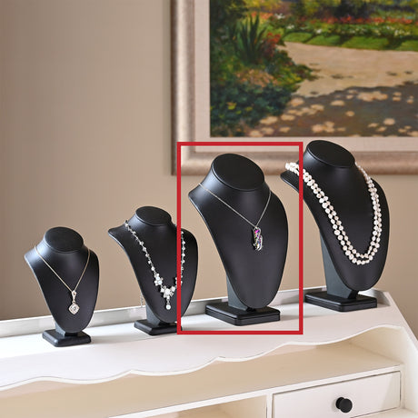 #189-7L-BK Deluxe Faux Leather Medium Necklace Display Chain Jewelry Display Holder, Jewelry Stand, Black Faux Leather