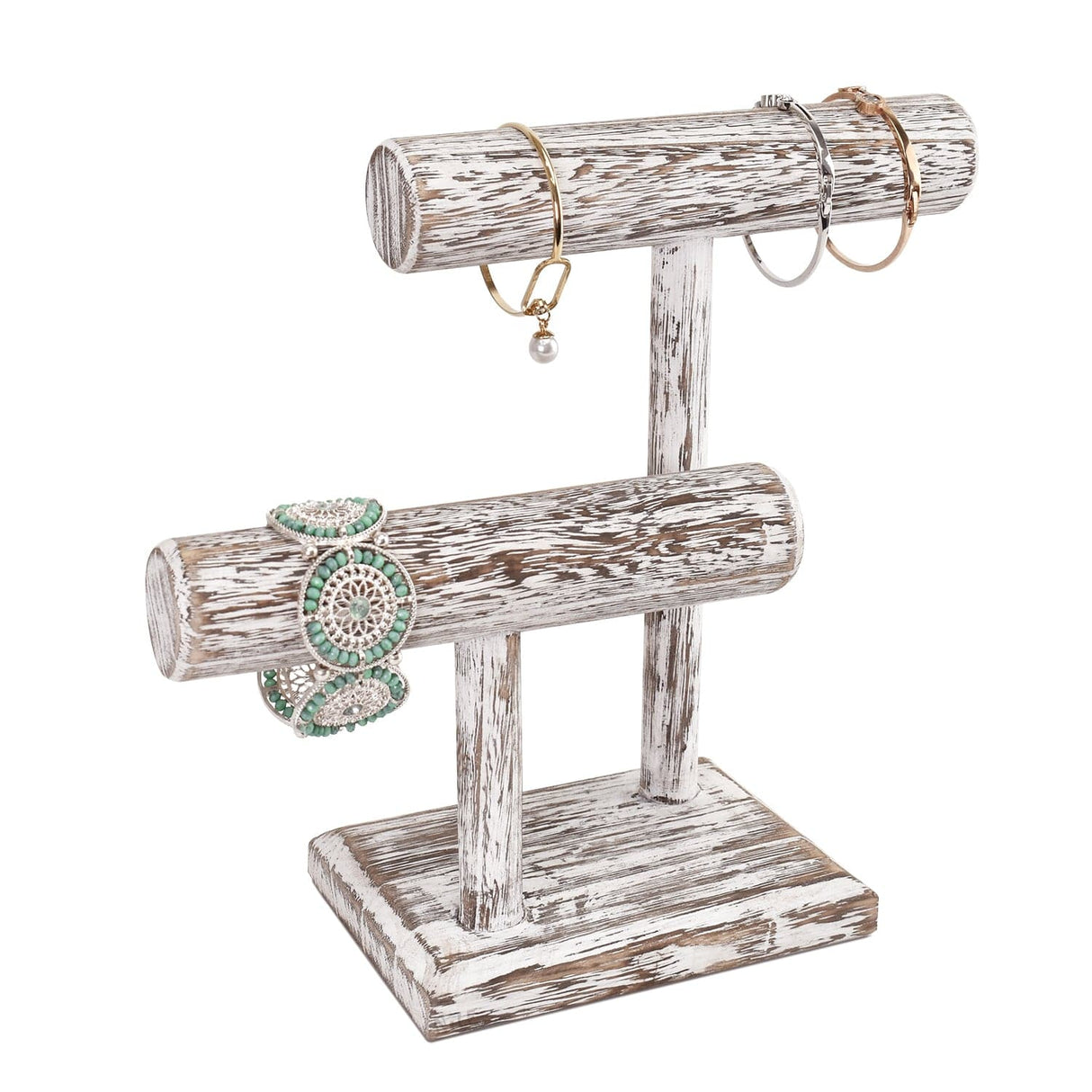 Wooden 2 Tier Bracelet T Bar Jewelry and Watch Display