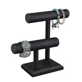 Wooden 2 Tier Bracelet T Bar Jewelry and Watch Display