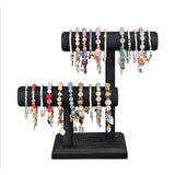 Wooden 2 Tier Bracelet T Bar Jewelry and Watch Display