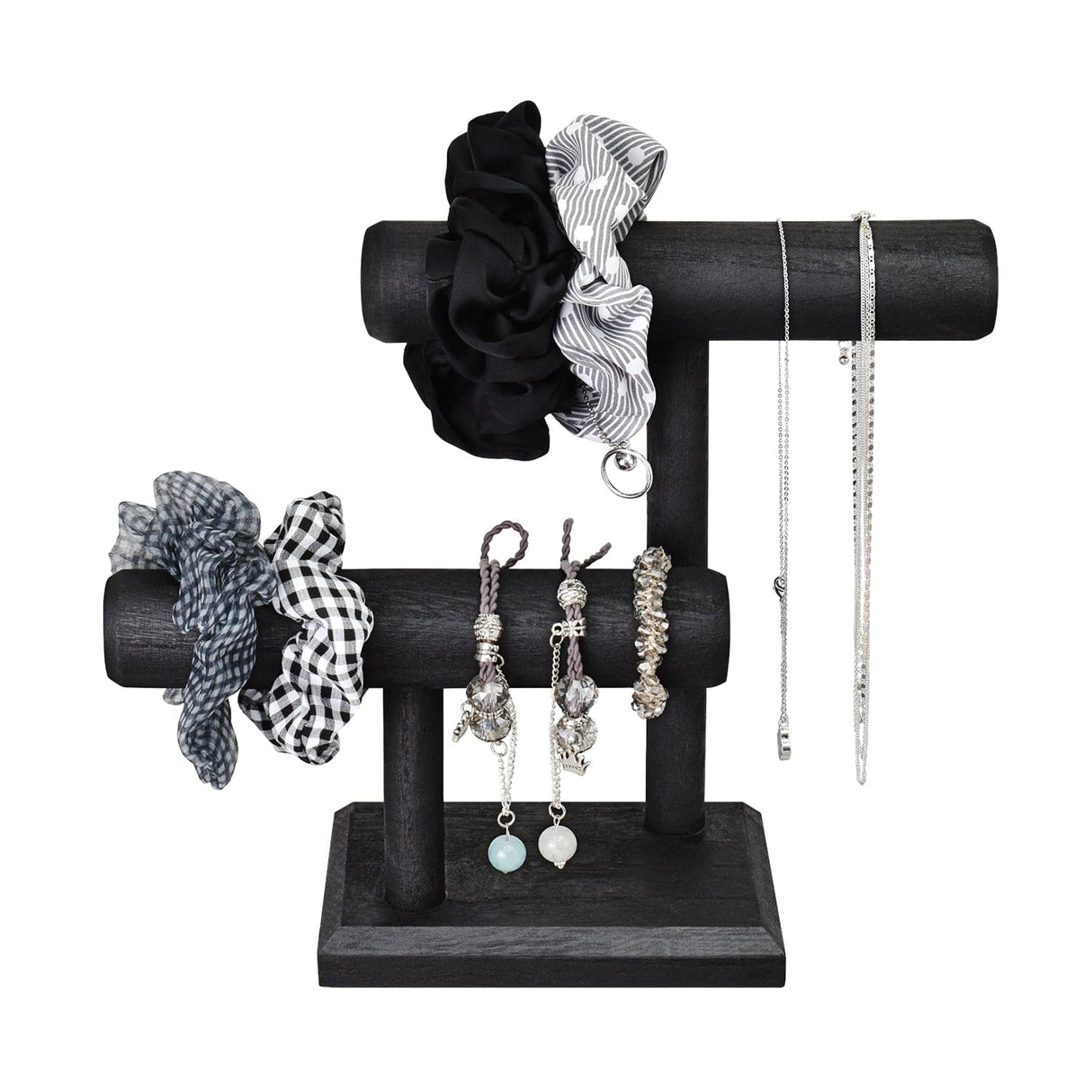 Wooden 2 Tier Bracelet T Bar Jewelry and Watch Display