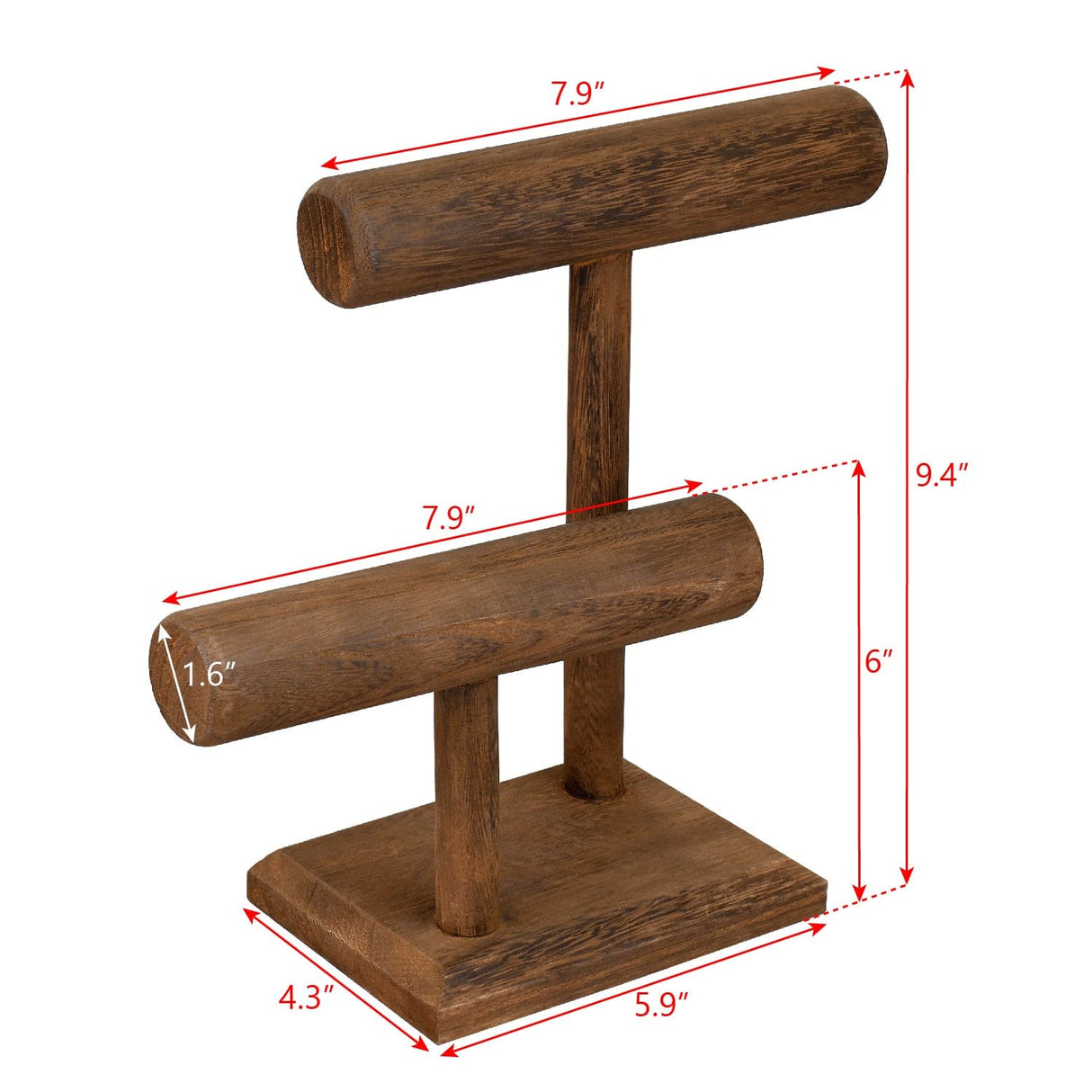 Wooden 2 Tier Bracelet T Bar Jewelry and Watch Display