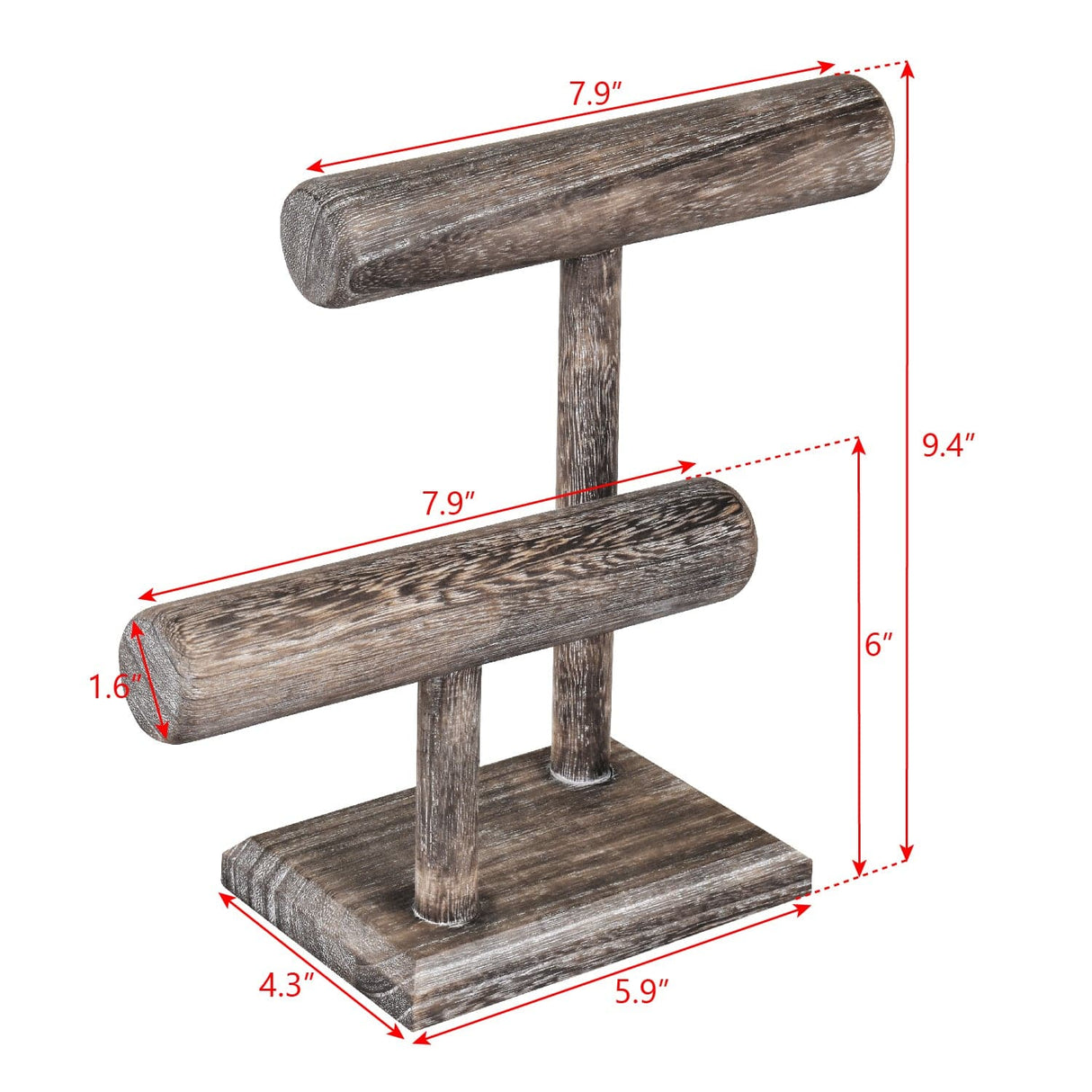 Wooden 2 Tier Bracelet T Bar Jewelry and Watch Display