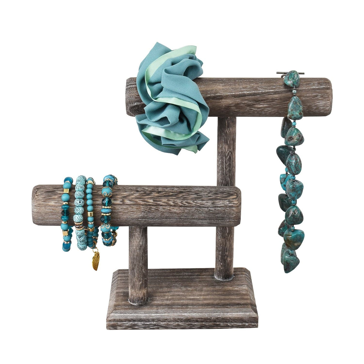 Wooden 2 Tier Bracelet T Bar Jewelry and Watch Display