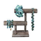 Wooden 2 Tier Bracelet T Bar Jewelry and Watch Display