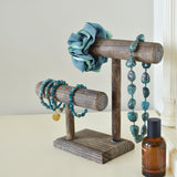Wooden 2 Tier Bracelet T Bar Jewelry and Watch Display