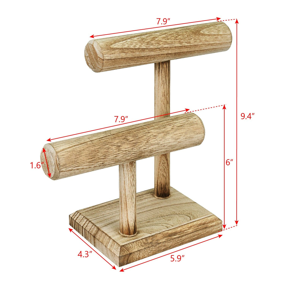 Wooden 2 Tier Bracelet T Bar Jewelry and Watch Display