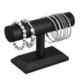 #219L-BK  Black Deluxe PU Faux Leather Jewelry Holder Organizer, Wooden Bracelet Holder Stand, T-Bar Display Stand, Black Color