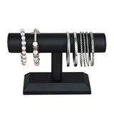 #219L-BK Black Deluxe PU Faux Leather Jewelry Holder Organizer, Wooden Bracelet Holder Stand, T-Bar Display Stand, Black Color