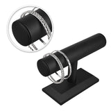 #219L-BK Black Deluxe PU Faux Leather Jewelry Holder Organizer, Wooden Bracelet Holder Stand, T-Bar Display Stand, Black Color