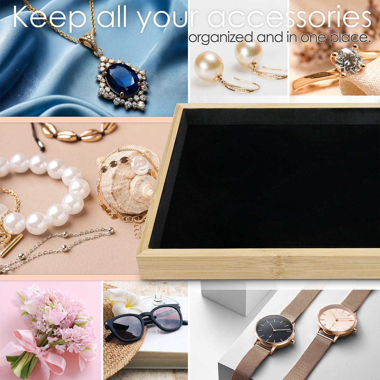 Multi-functional Bamboo Wood Jewelry Tray