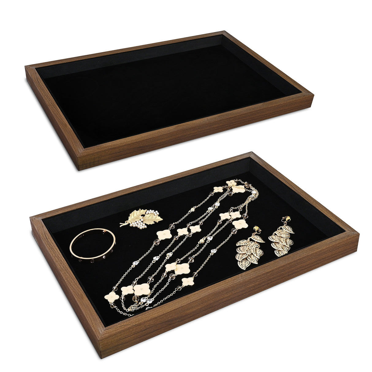 #BW1-1x2  Multi-functional Bamboo Wood Jewelry Tray 2 pcs